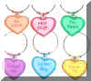 set of 6 Valentine Sweethearts Candy Heart wine charms