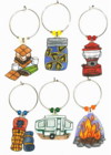 set of 6 camping wine charms